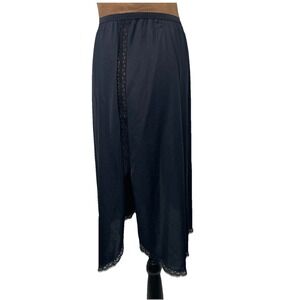 Vintage Shadowline Black Satin And Lace 1/2 Slip Size Medium 23"L High Side Slit